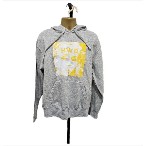 Grunge Hoodie Mens Med Gray Yellow Graphic Logo Fleece Baggy Halfway Dead HWD - Picture 4 of 7